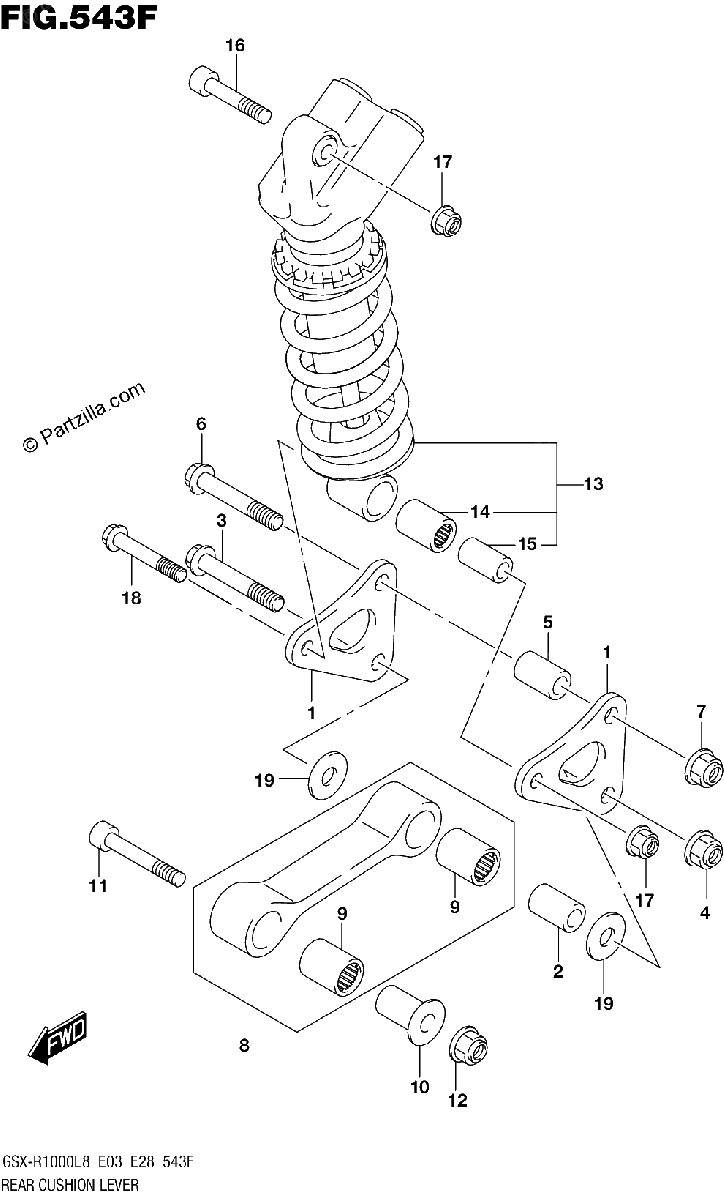 Diagrama de 543F REAR CUSHION LEVER GSX R1000RZAL8 E03