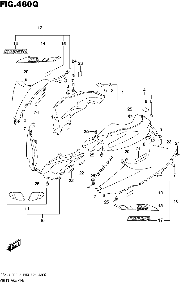 Diagrama de AIR INTAKE PIPE GSX R1000RAL8 E03