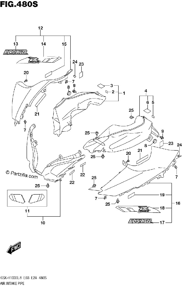 Diagrama de AIR INTAKE PIPE GSX R1000RAL8 E33