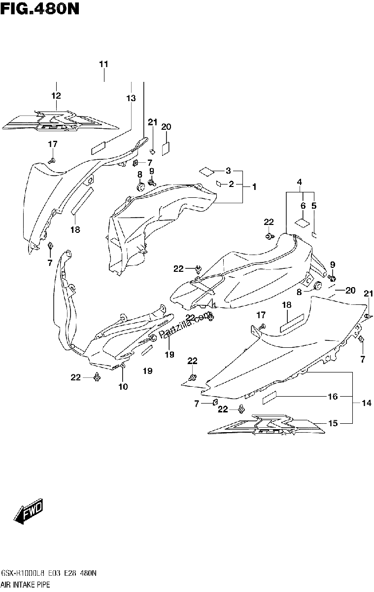 Diagrama de AIR INTAKE PIPE GSX R1000RZAL8 E33