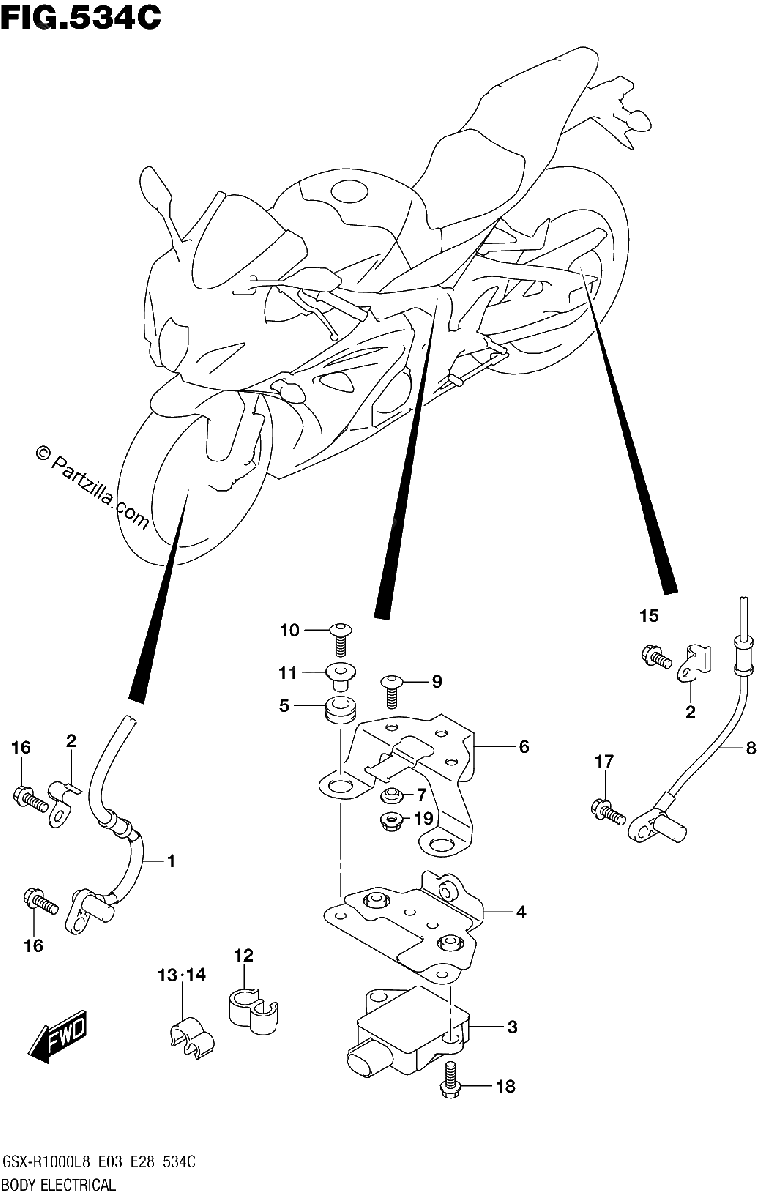 Diagrama de BODY ELECTRICAL GSX R1000AL8 E03