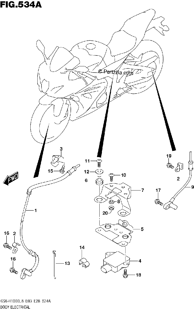 Diagrama de BODY ELECTRICAL GSX R1000L8 E03