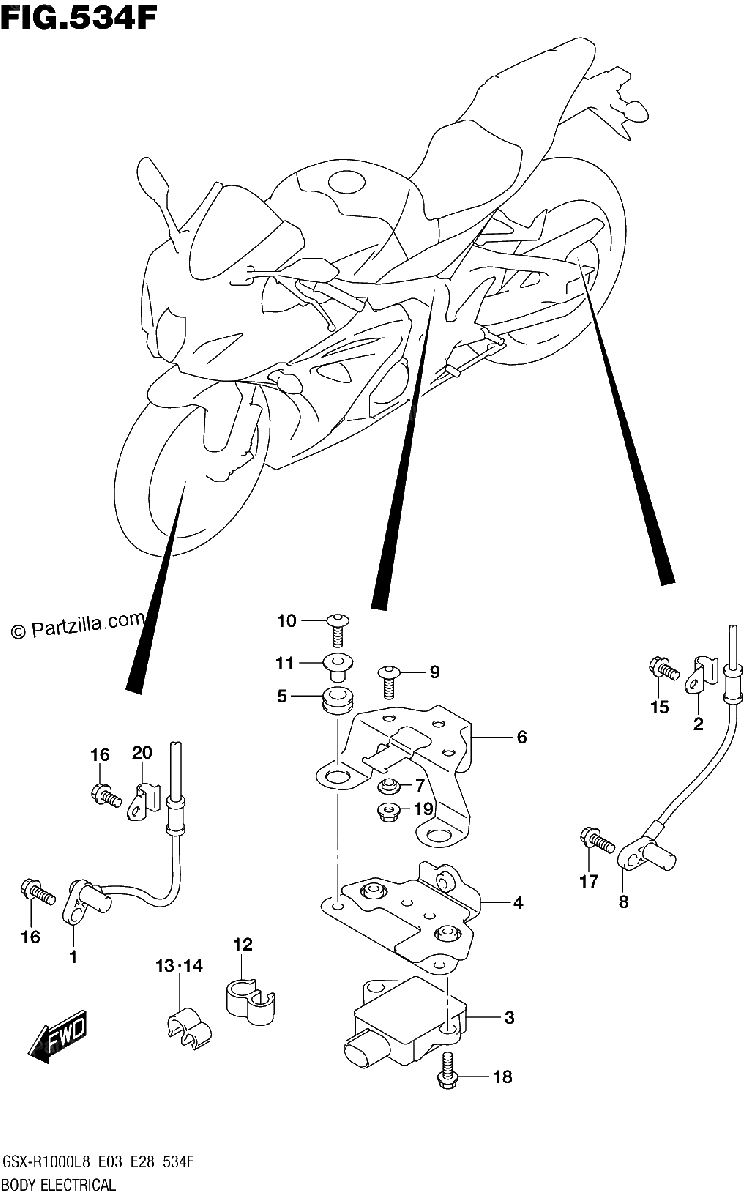 Diagrama de BODY ELECTRICAL GSX R1000RZAL8 E03