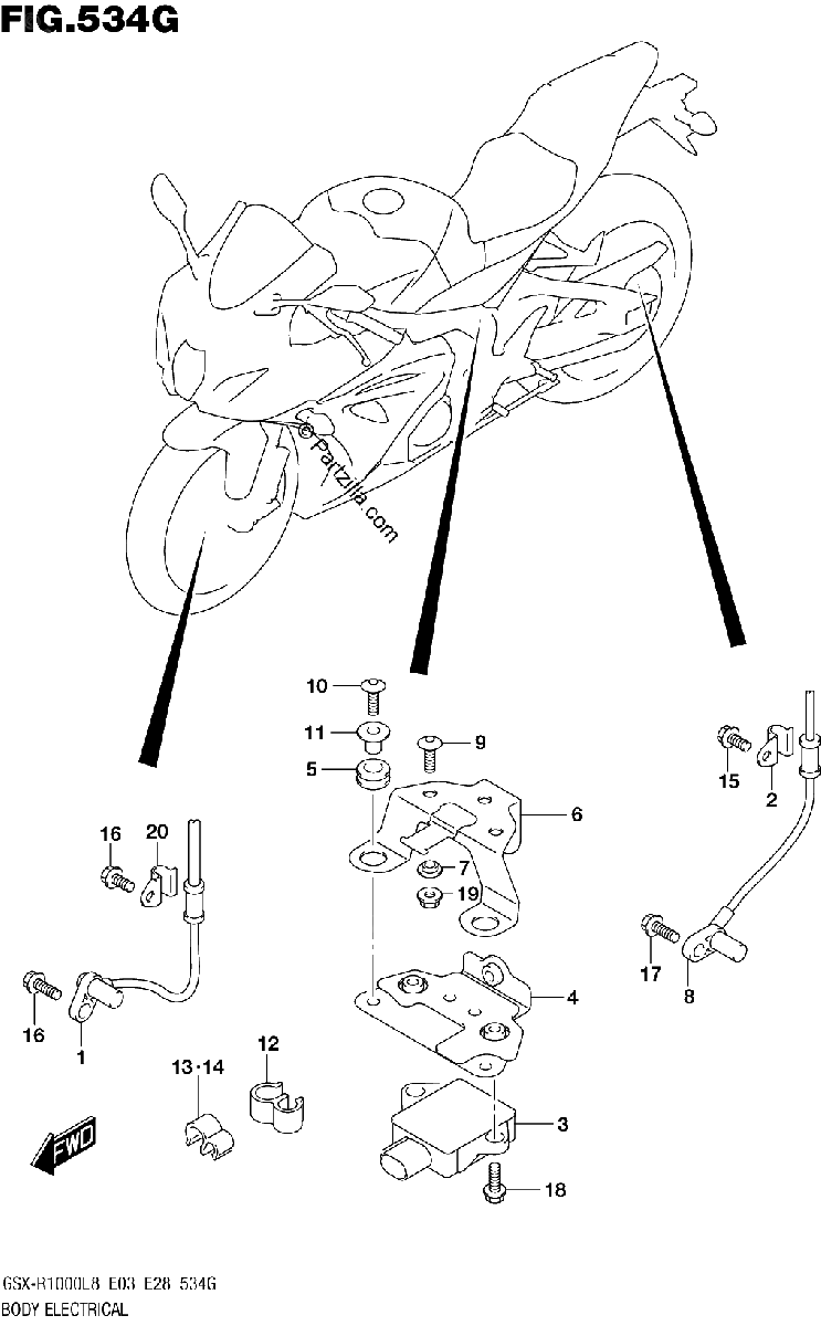 Diagrama de BODY ELECTRICAL GSX R1000RZAL8 E28