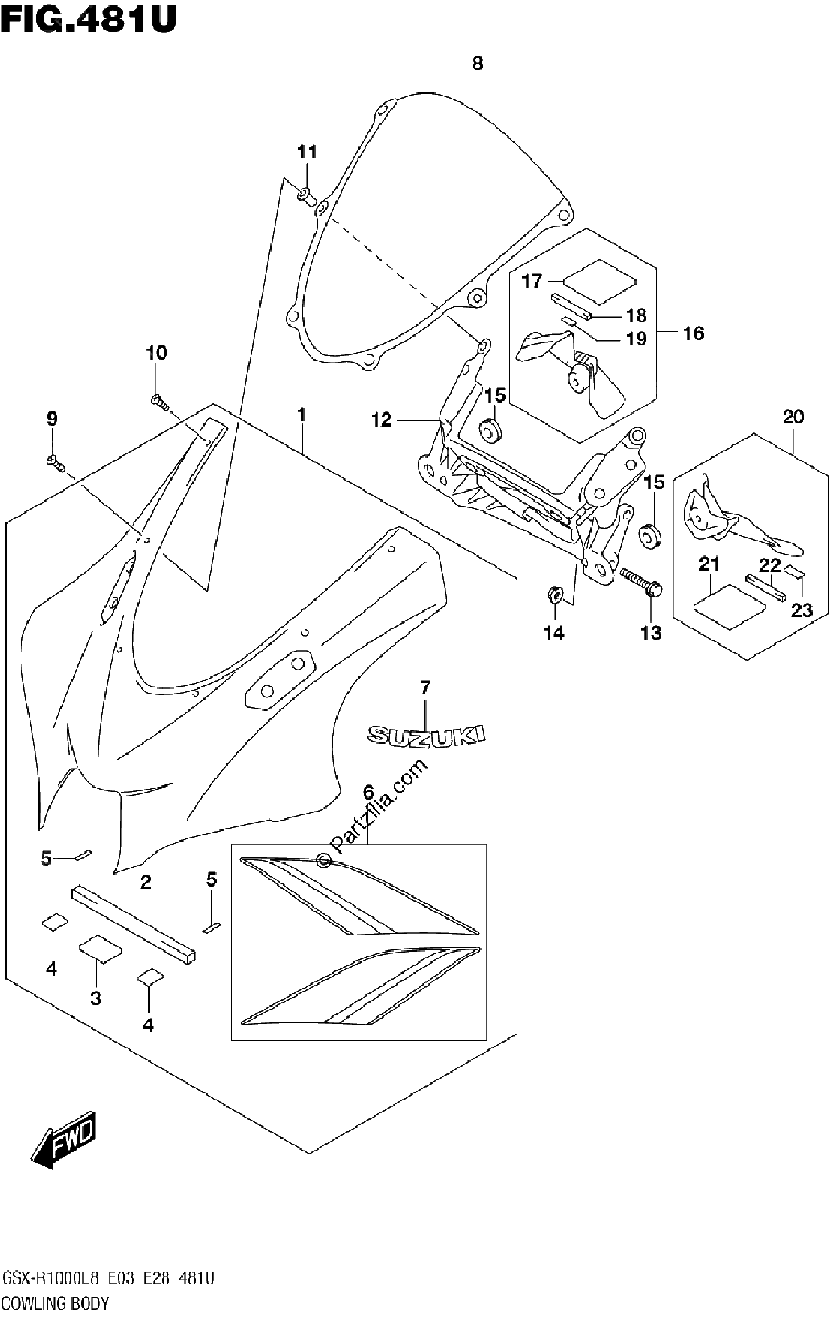 Diagrama de COWLING BODY GSX R1000RAL8 E03