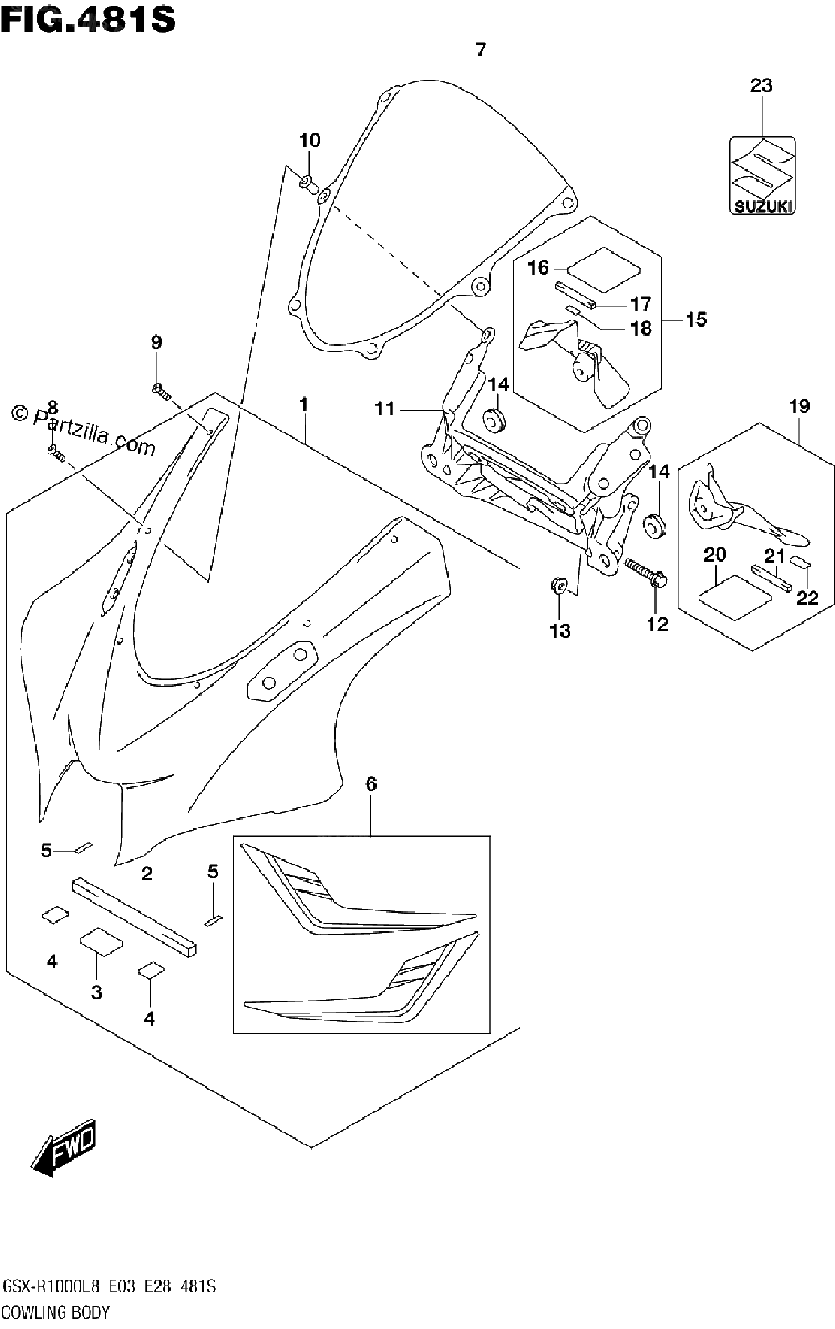 Diagrama de COWLING BODY GSX R1000RZAL8 E28