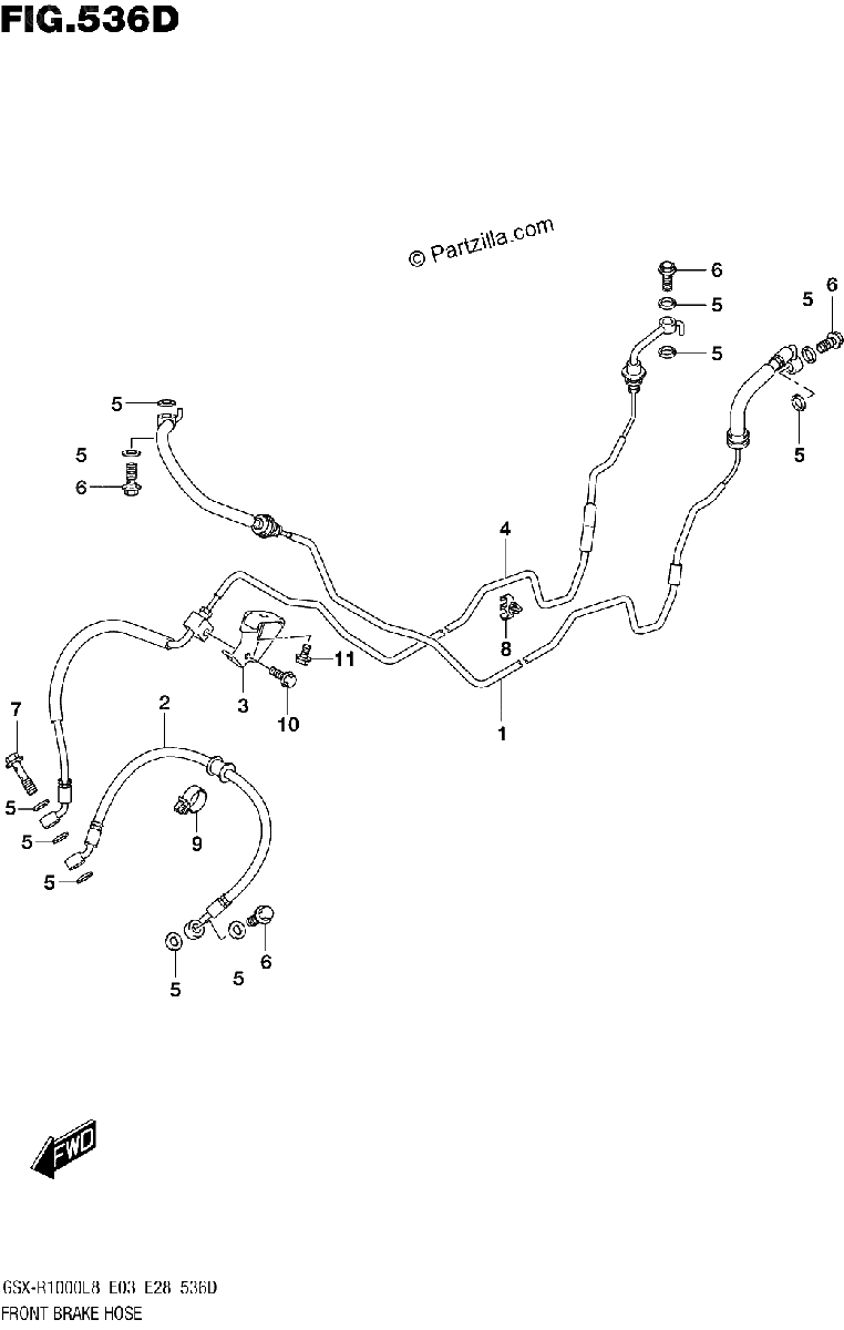 Diagrama de FRONT BRAKE HOSE GSX R1000AL8 E28