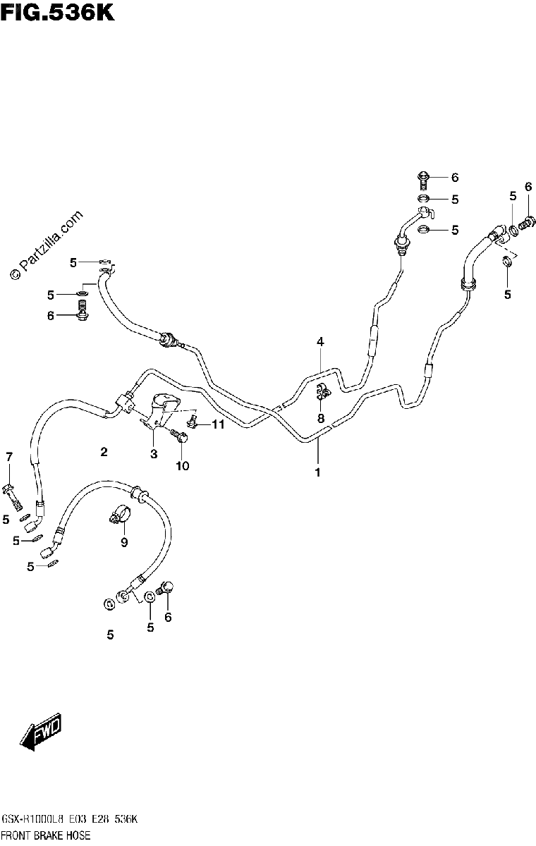 Diagrama de FRONT BRAKE HOSE GSX R1000RAL8 E28