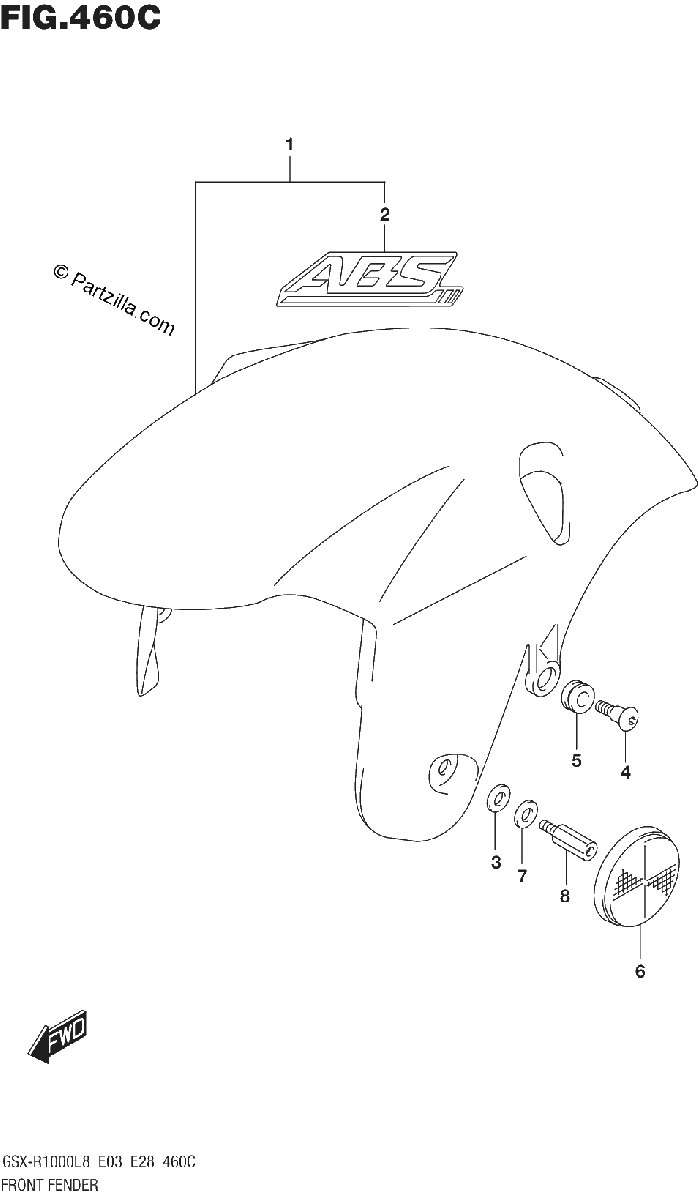 Diagrama de FRONT FENDER GSX R1000AL8 E03 FOR YWW YSF