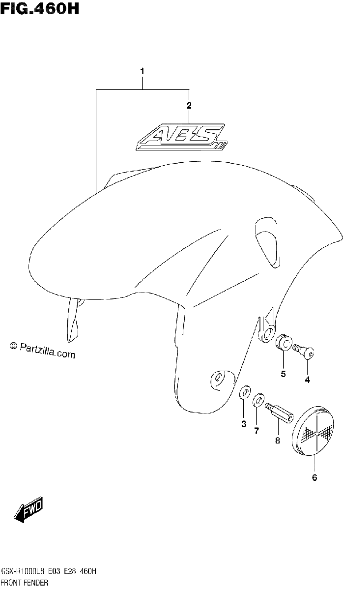 Diagrama de FRONT FENDER GSX R1000AL8 E33 FOR YKV