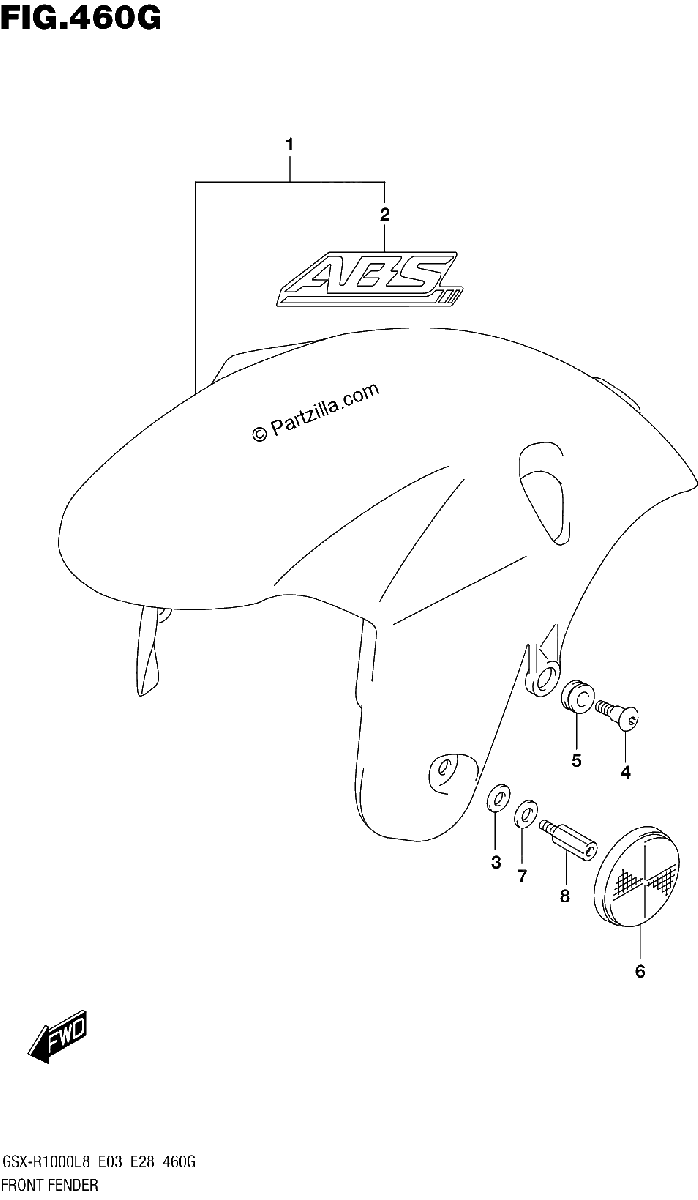 Diagrama de FRONT FENDER GSX R1000AL8 E33 FOR YWW YSF