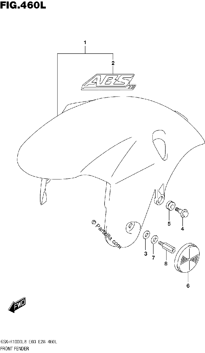 Diagrama de FRONT FENDER GSX R1000RZAL8 E33