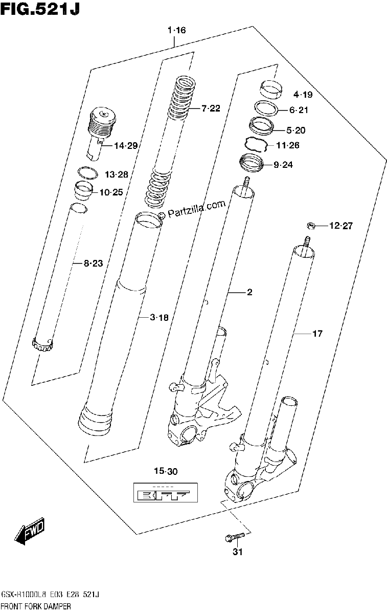 Diagrama de FRONT FORK DAMPER GSX R1000RAL8 E03
