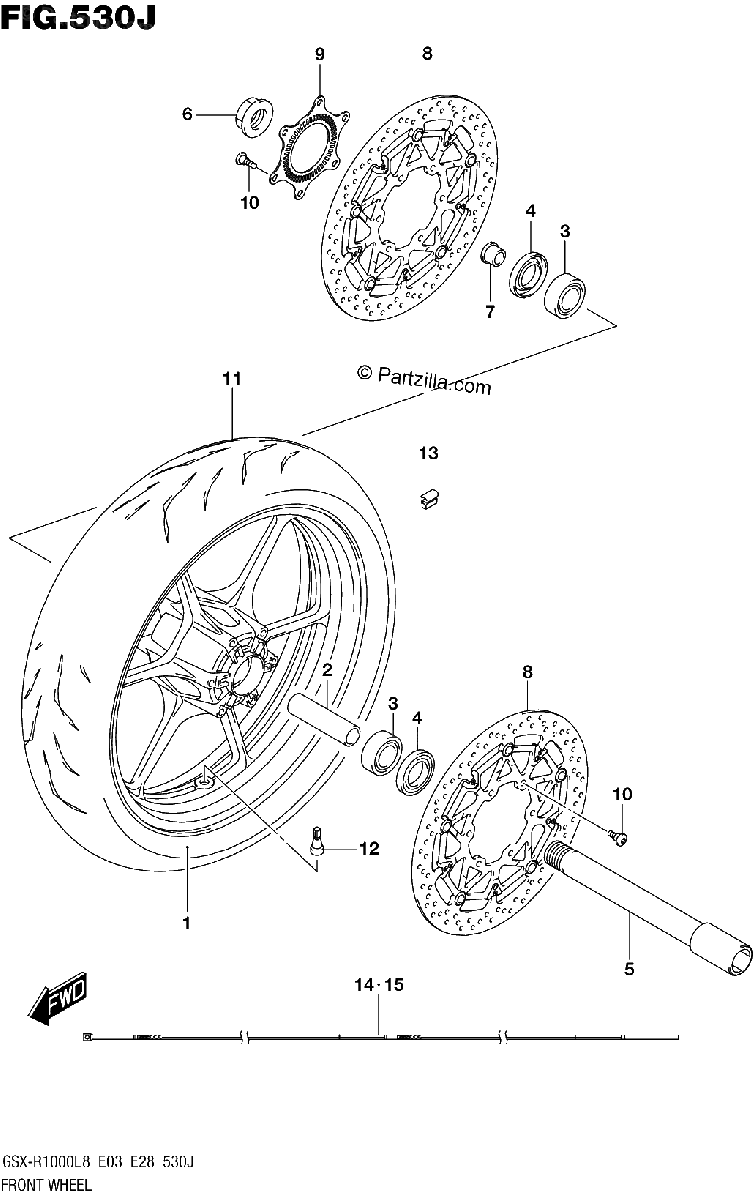 Diagrama de FRONT WHEEL GSX R1000AL8 E28 FOR YKV YSF