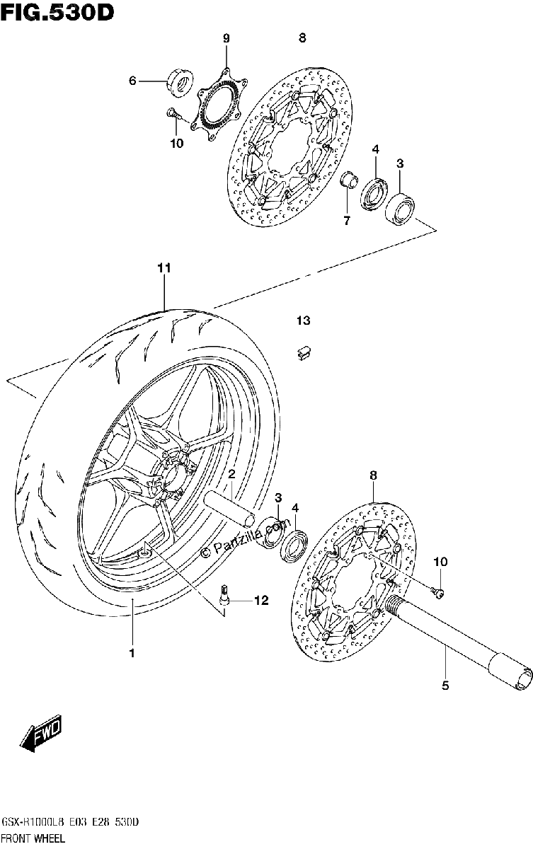 Diagrama de FRONT WHEEL GSX R1000AL8 E28 FOR YWW