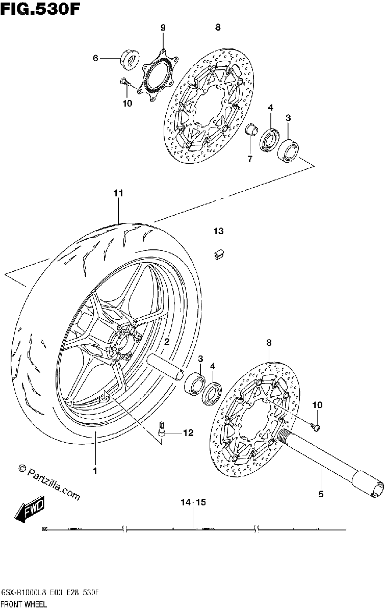 Diagrama de FRONT WHEEL GSX R1000L8 E03 FOR YKV YSF