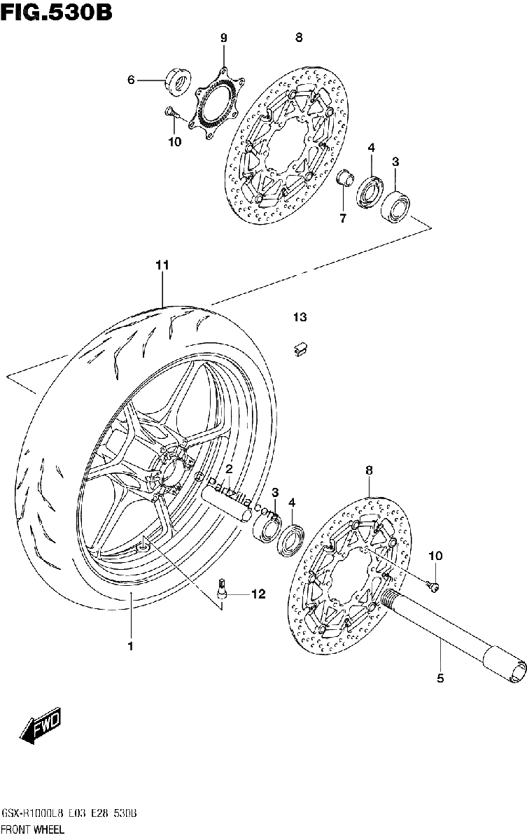 Diagrama de FRONT WHEEL GSX R1000L8 E33 FOR YWW