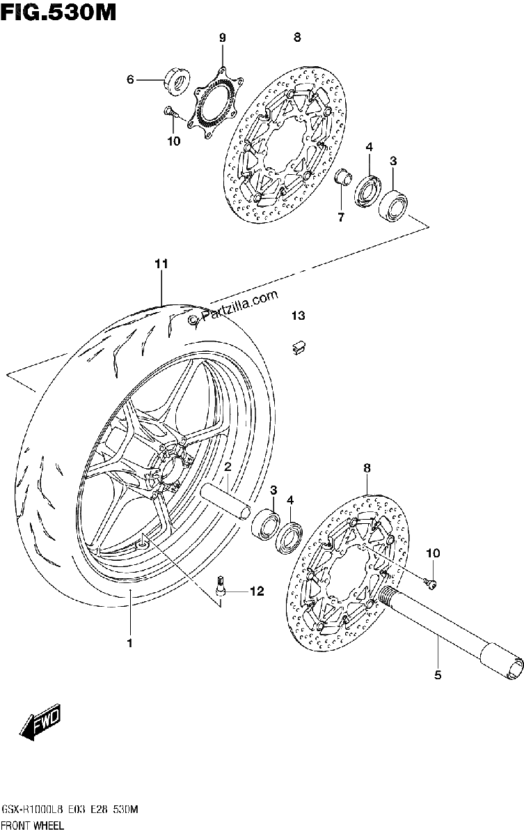 Diagrama de FRONT WHEEL GSX R1000RZAL8 E28