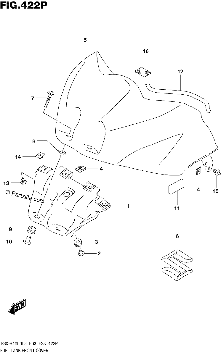 Diagrama de FUEL TANK FRONT COVER GSX R1000AL8 E33 FOR YKV