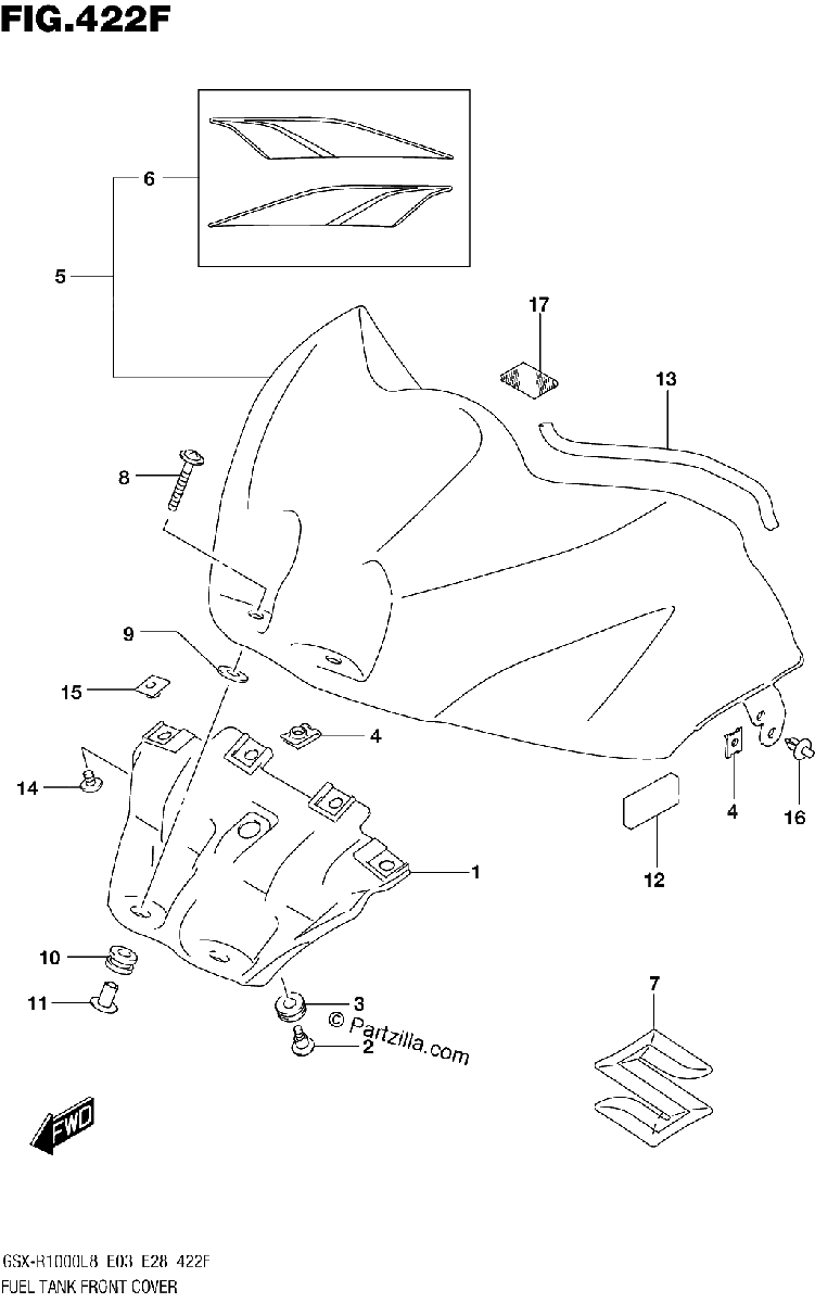 Diagrama de FUEL TANK FRONT COVER GSX R1000L8 E33 FOR YSF