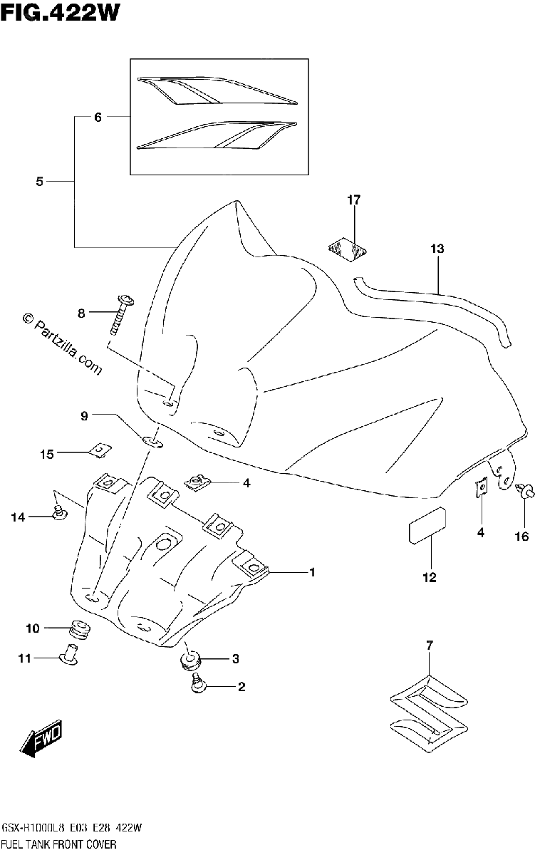Diagrama de FUEL TANK FRONT COVER GSX R1000RAL8 E33