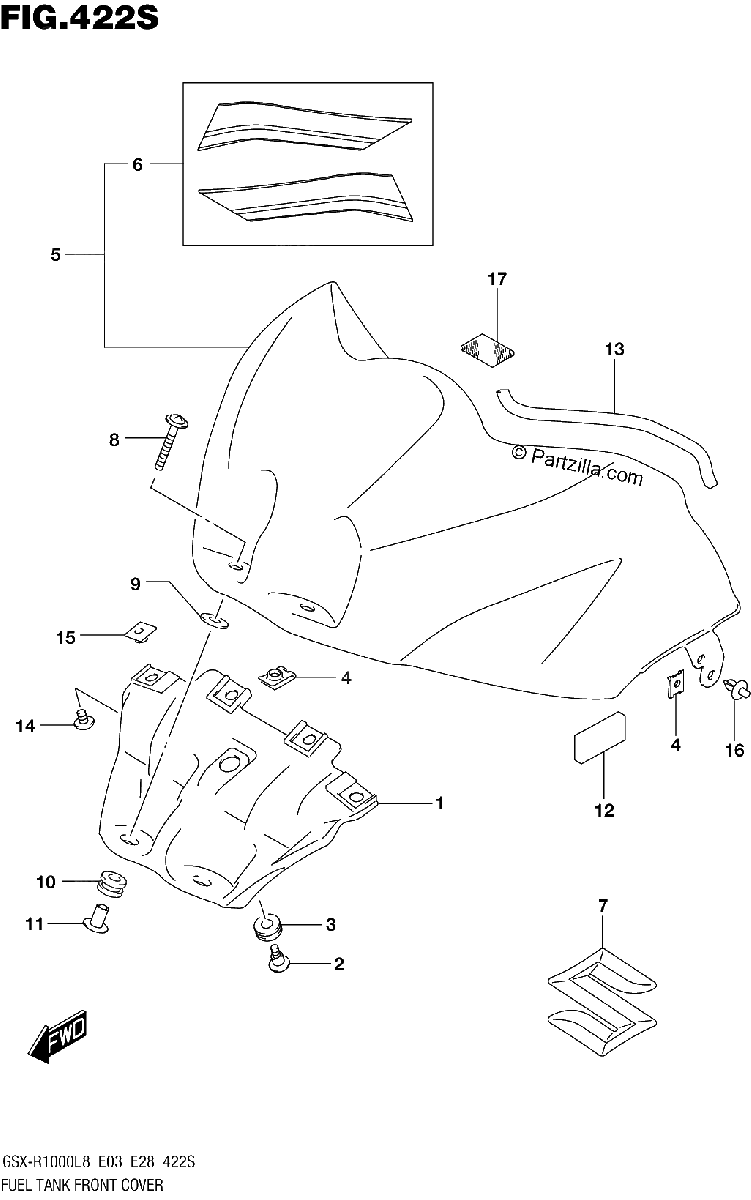 Diagrama de FUEL TANK FRONT COVER GSX R1000RZAL8 E28