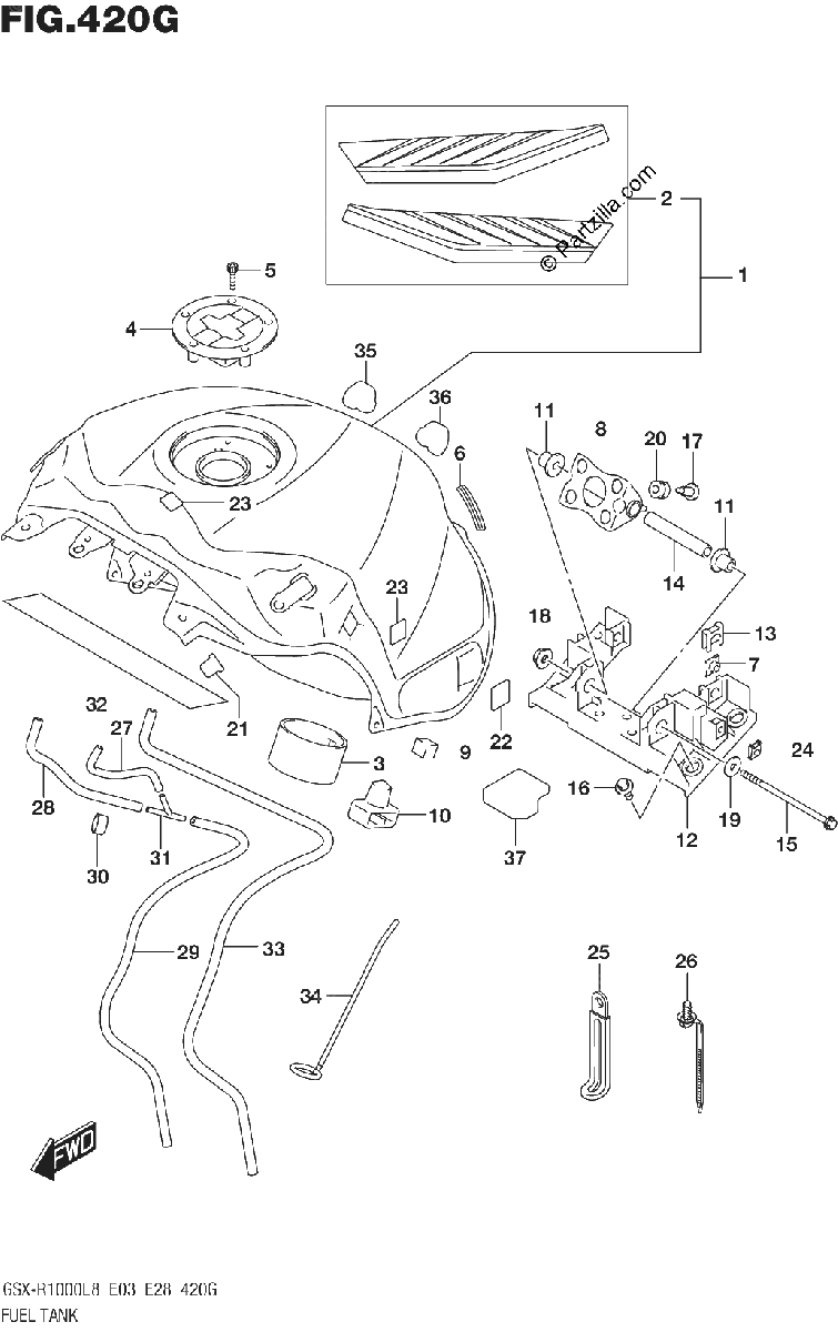 Diagrama de FUEL TANK GSX R1000AL8 E28 FOR YWW