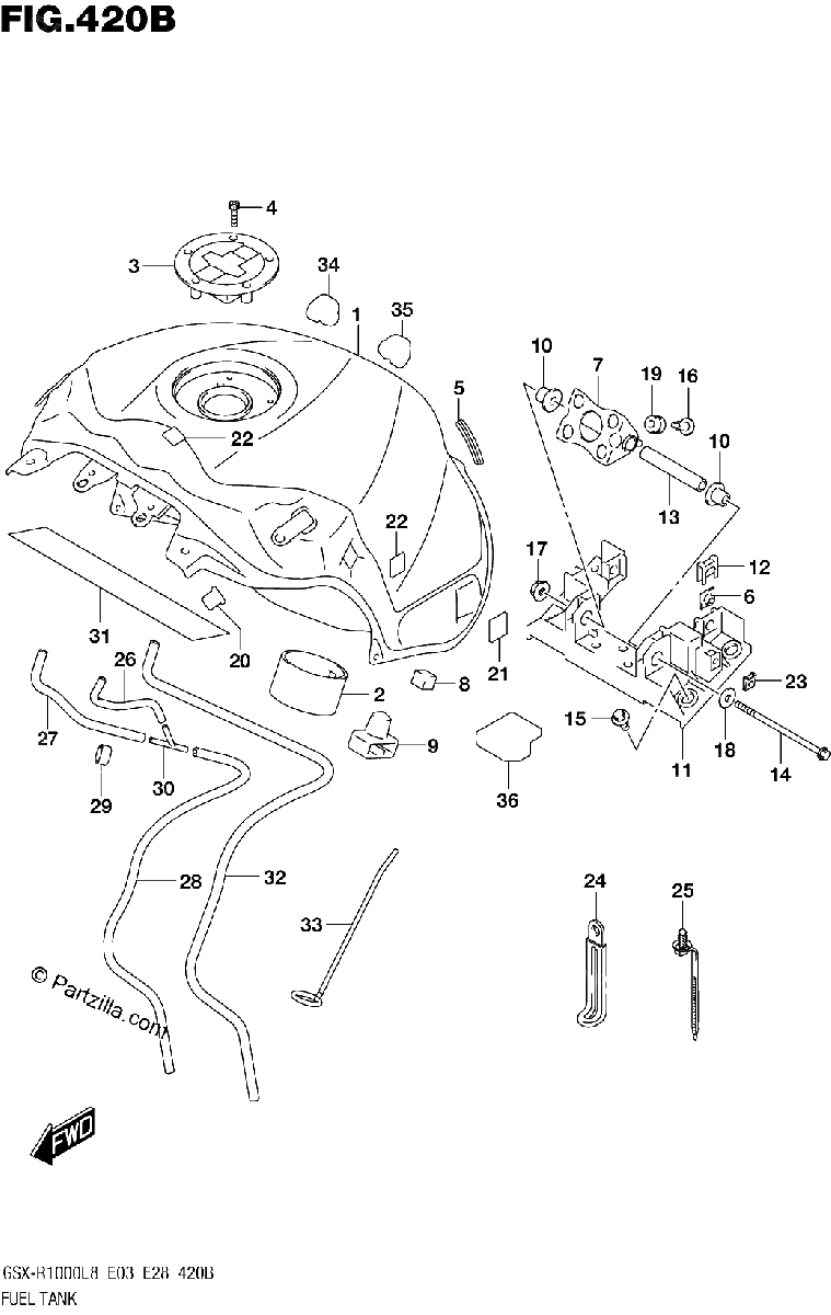 Diagrama de FUEL TANK GSX R1000L8 E03 FOR YKV YSF