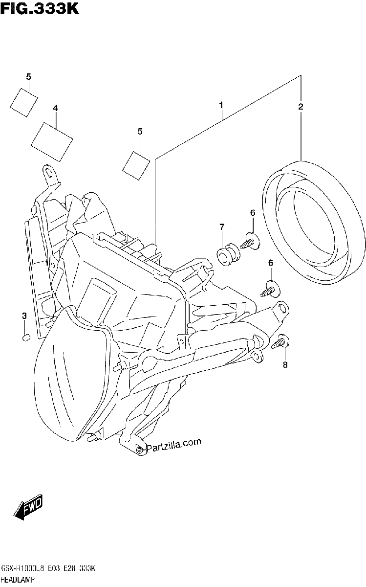 Diagrama de HEADLAMP GSX R1000RAL8 E28
