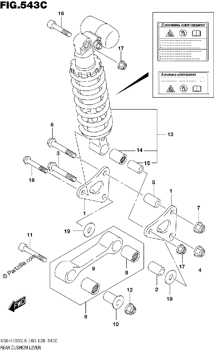 Diagrama de REAR CUSHION LEVER GSX R1000AL8 E03