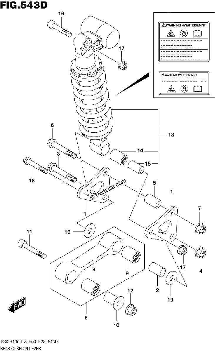 Diagrama de REAR CUSHION LEVER GSX R1000AL8 E28