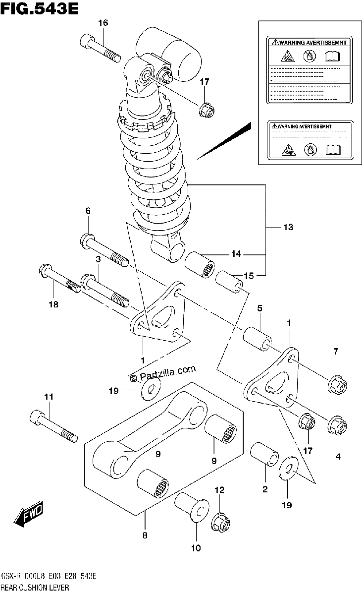 Diagrama de REAR CUSHION LEVER GSX R1000AL8 E33