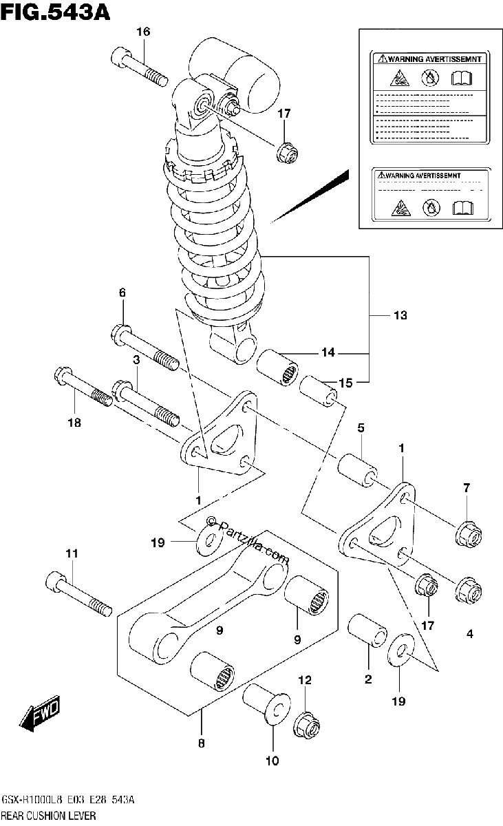 Diagrama de REAR CUSHION LEVER GSX R1000L8 E03