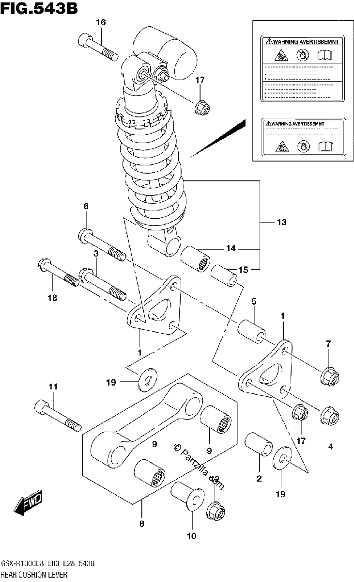 Diagrama de REAR CUSHION LEVER GSX R1000L8 E33