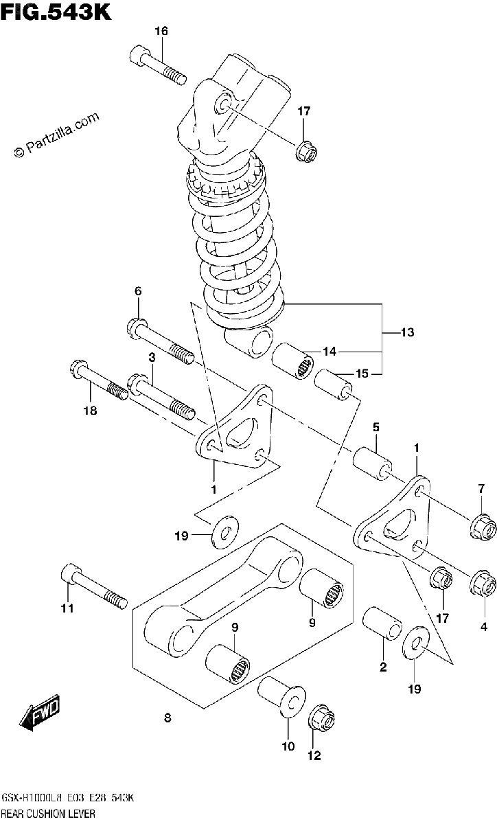 Diagrama de REAR CUSHION LEVER GSX R1000RAL8 E28