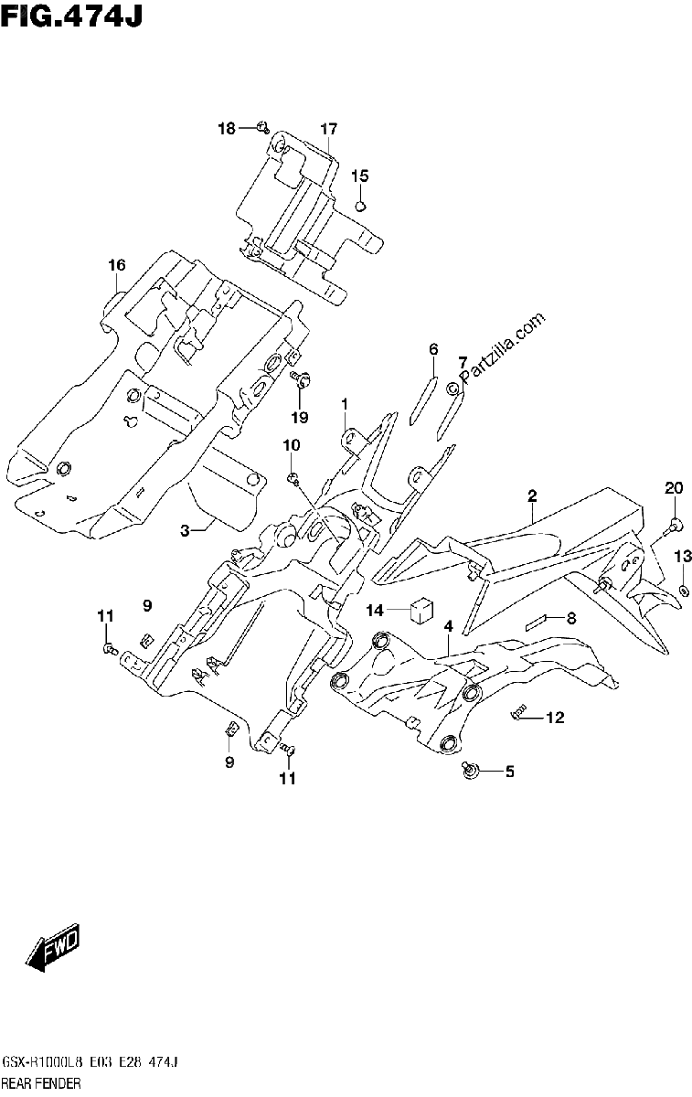 Diagrama de REAR FENDER GSX R1000RAL8 E03