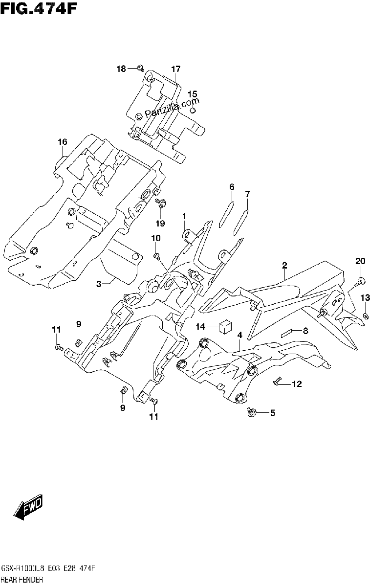 Diagrama de REAR FENDER GSX R1000RZAL8 E03