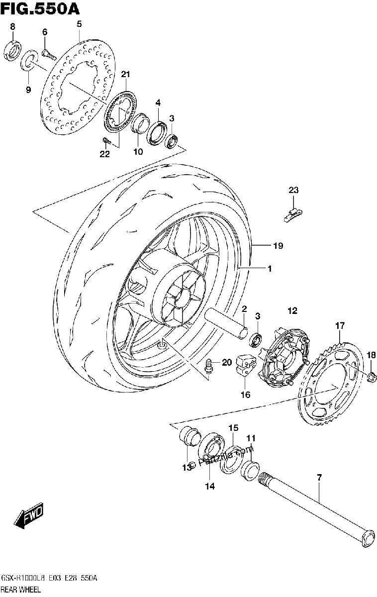 Diagrama de REAR WHEEL GSX R1000L8 E03 FOR YWW