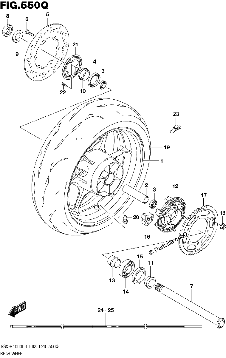 Diagrama de REAR WHEEL GSX R1000RAL8 E03