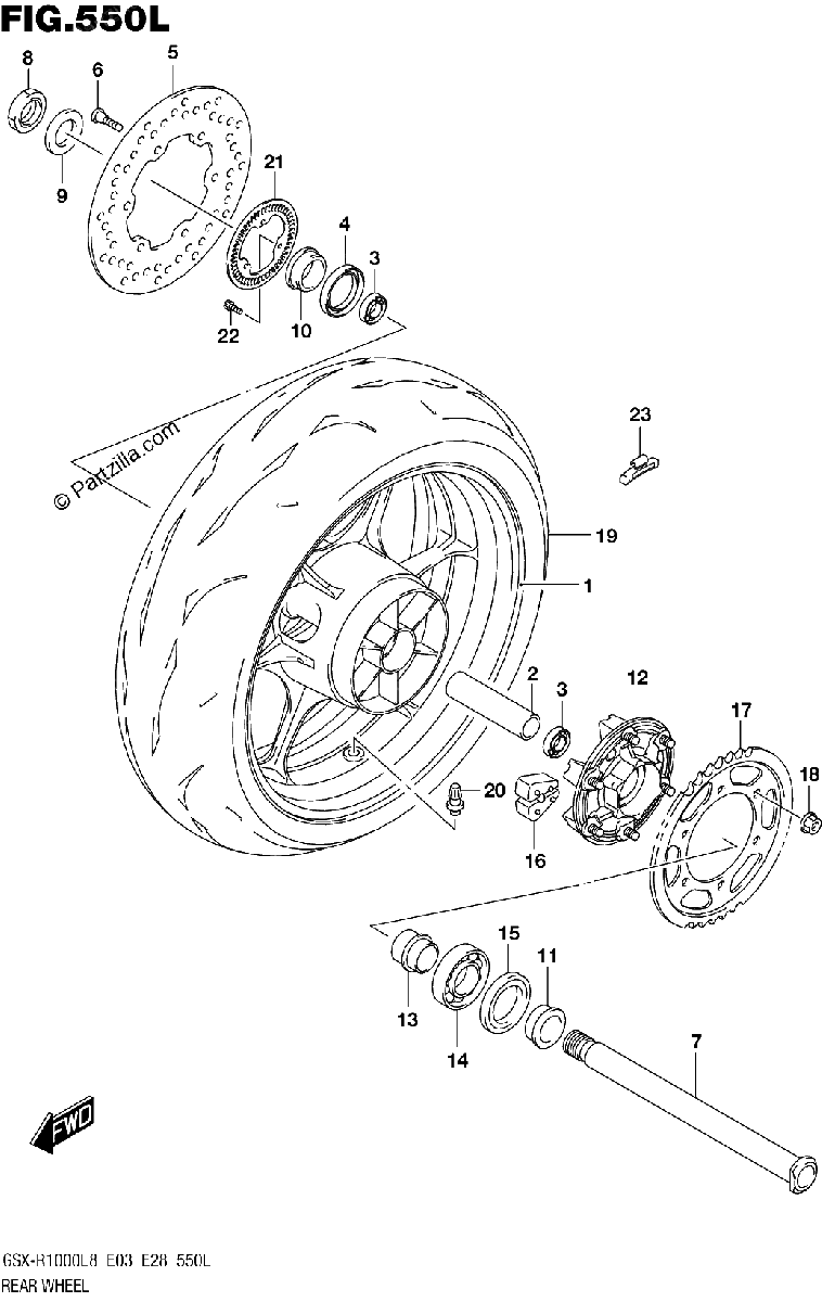 Diagrama de REAR WHEEL GSX R1000RZAL8 E03