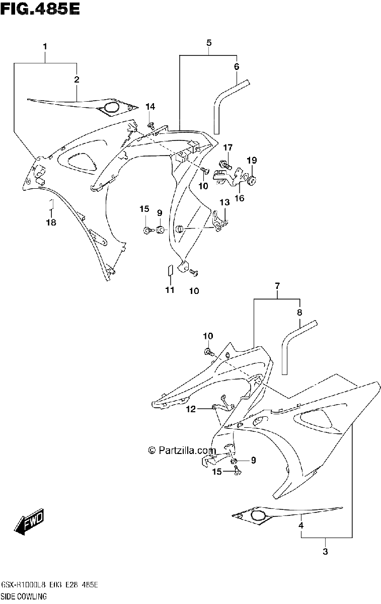 Diagrama de SIDE COWLING GSX R1000L8 E33 FOR YKV