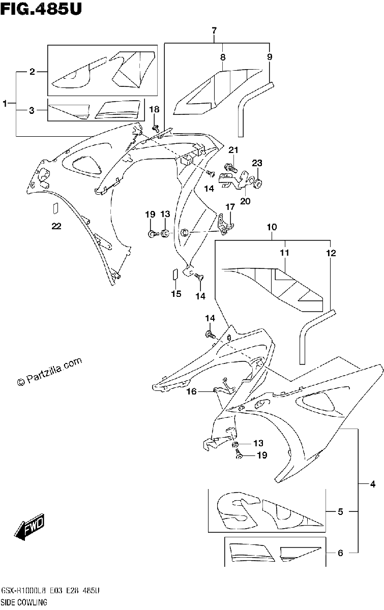 Diagrama de SIDE COWLING GSX R1000RZAL8 E33