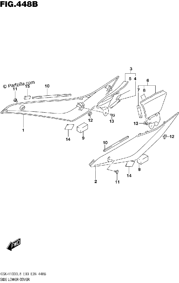 Diagrama de SIDE LOWER COVER GSX R1000L8 E33