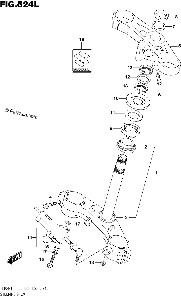 Diagrama de STEERING STEM GSX R1000RAL8 E33