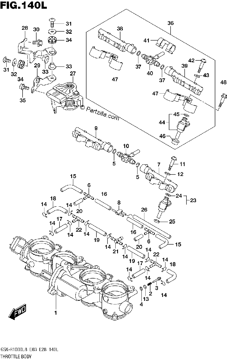 Diagrama de THROTTLE BODY GSX R1000RAL8 E33