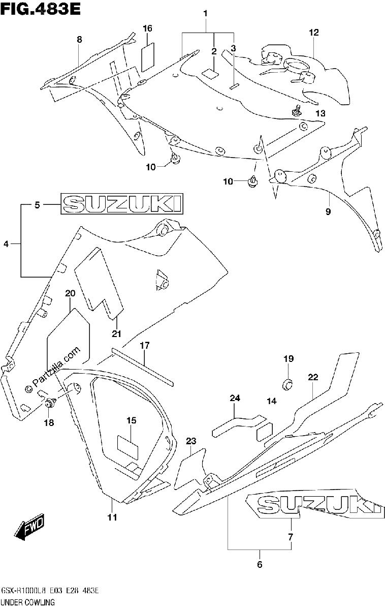Diagrama de UNDER COWLING GSX R1000AL8 E03 FOR YKV YWW