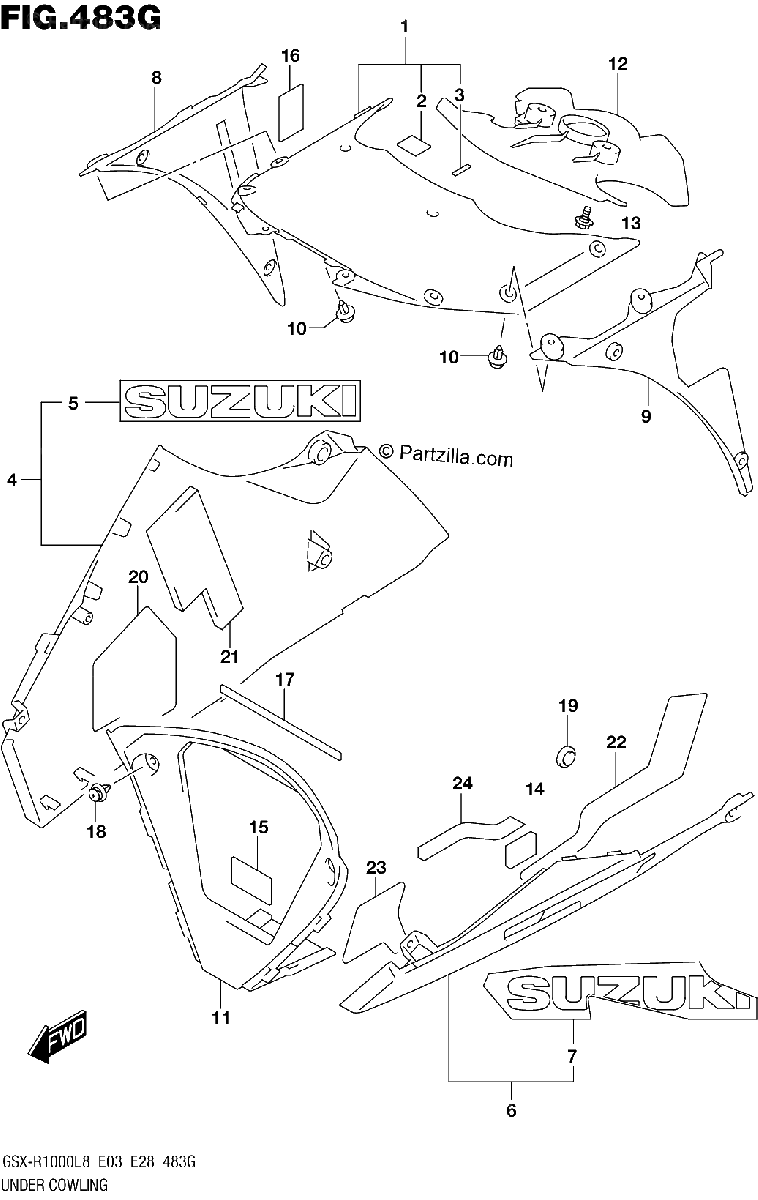Diagrama de UNDER COWLING GSX R1000AL8 E28 FOR YKV YWW