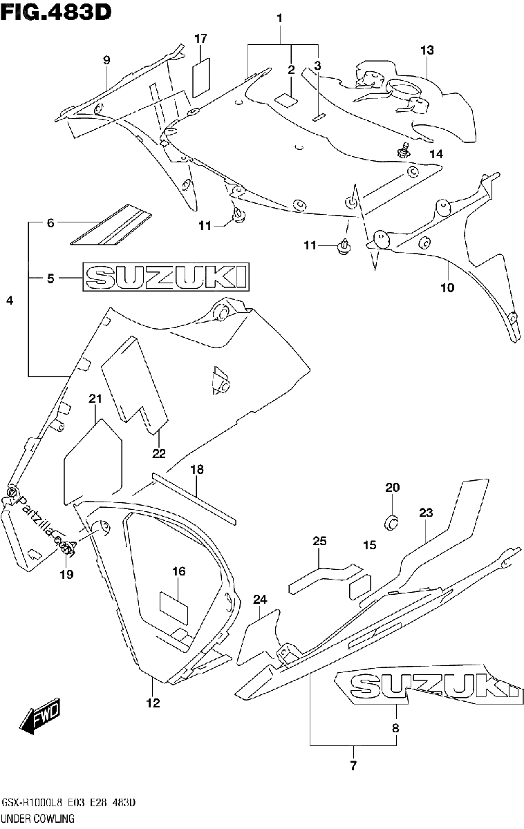 Diagrama de UNDER COWLING GSX R1000L8 E33 FOR YSF