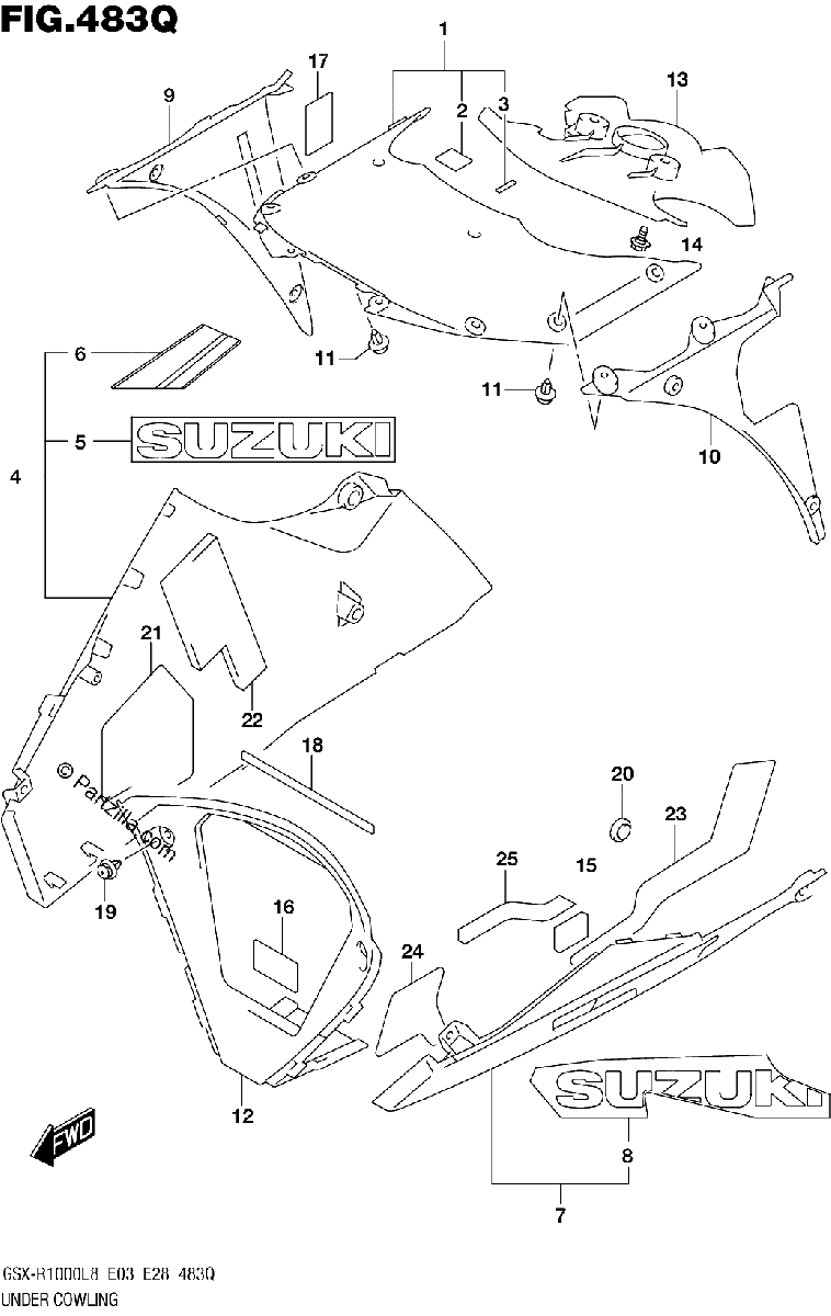 Diagrama de UNDER COWLING GSX R1000RAL8 E03
