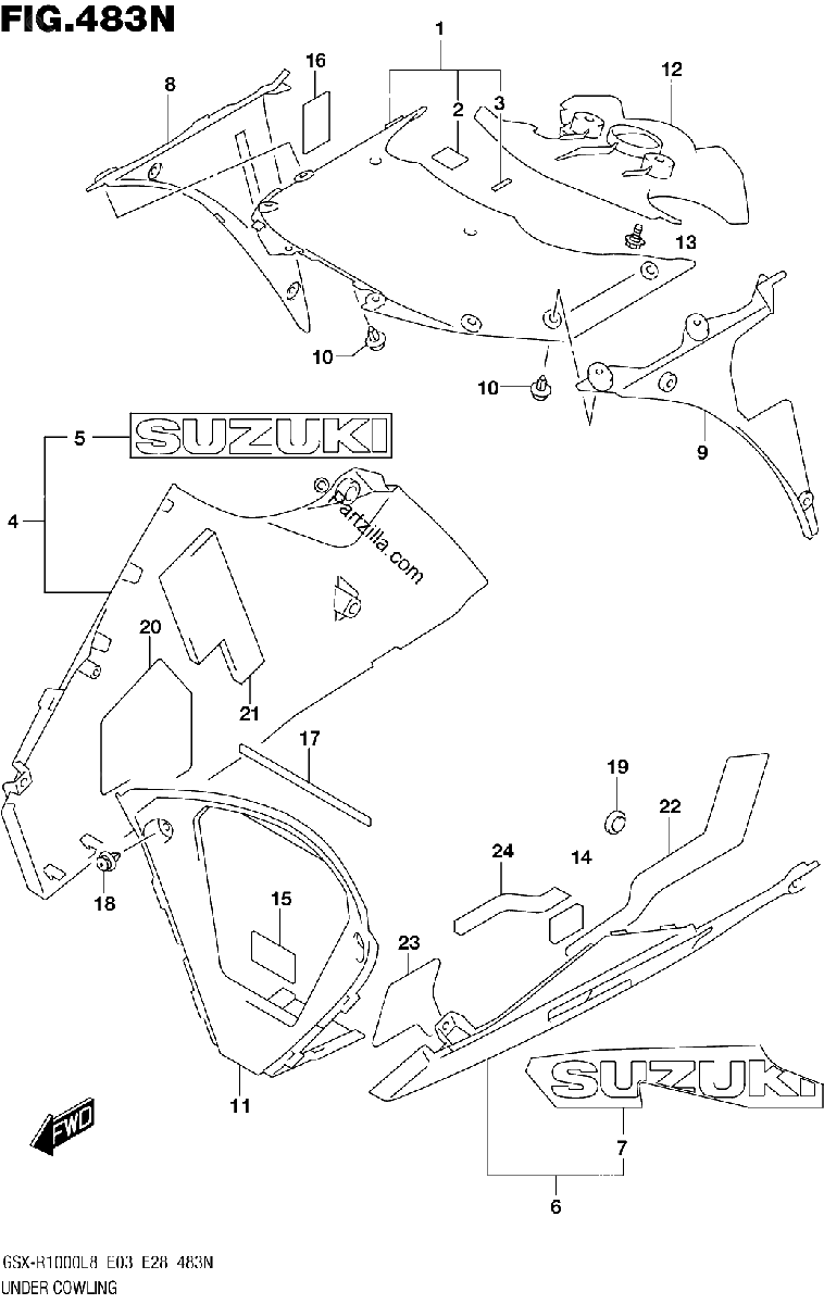 Diagrama de UNDER COWLING GSX R1000RZAL8 E33